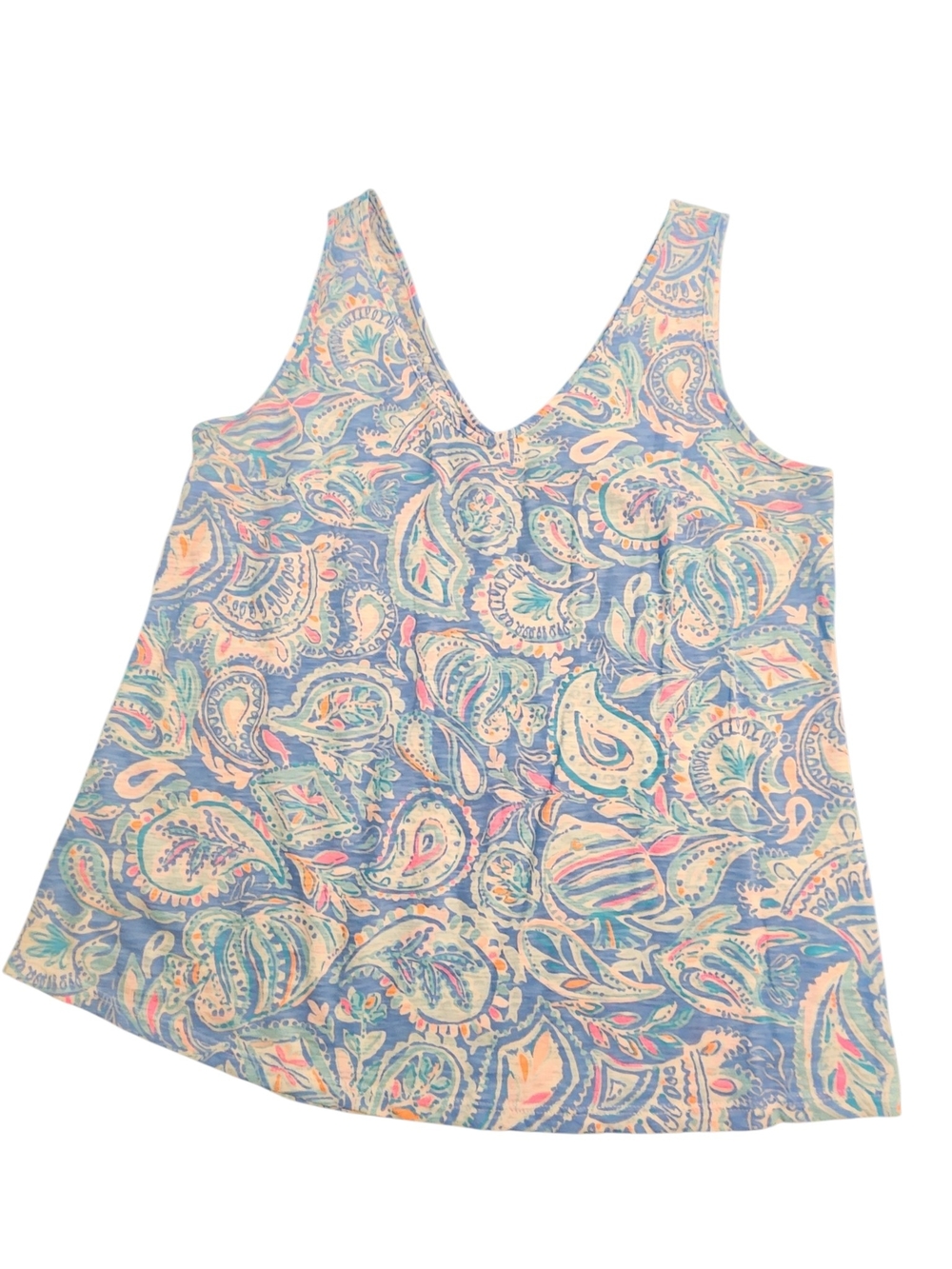 Lilly Pulitzer Blue Paisley V-Neck Tank with Pastel Accents